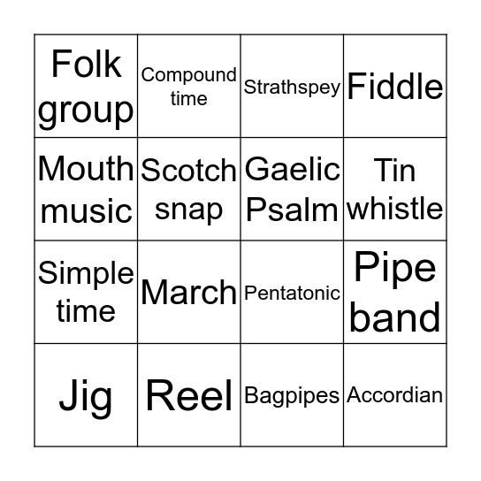 Musical Bingo Card