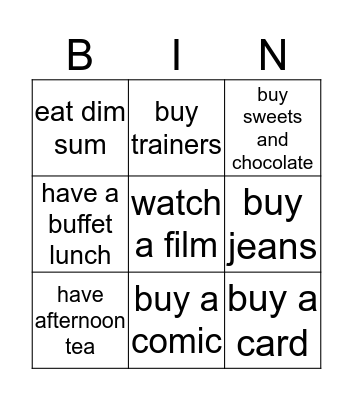 What do you want to do? Bingo Card