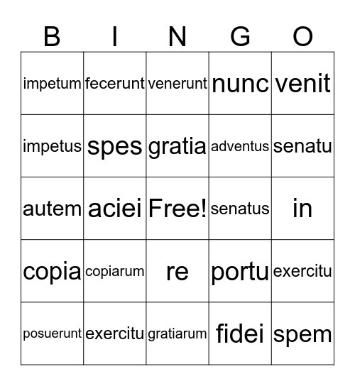 Latin Lessons 4-6 Bingo Card