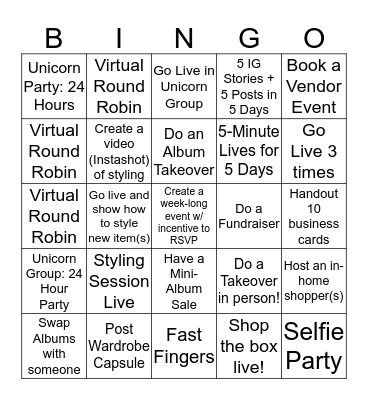 Mini Team Challenge! Bingo Card