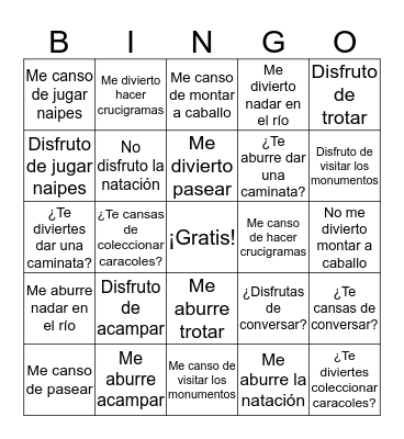 Es3 Un1 Vocab 1: gustos Bingo Card