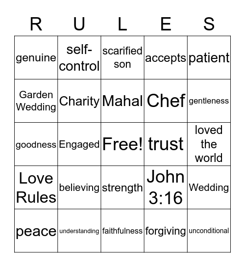 L O V E Bingo Card