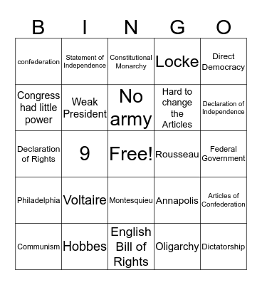 Foundations of Government Bingo Card
