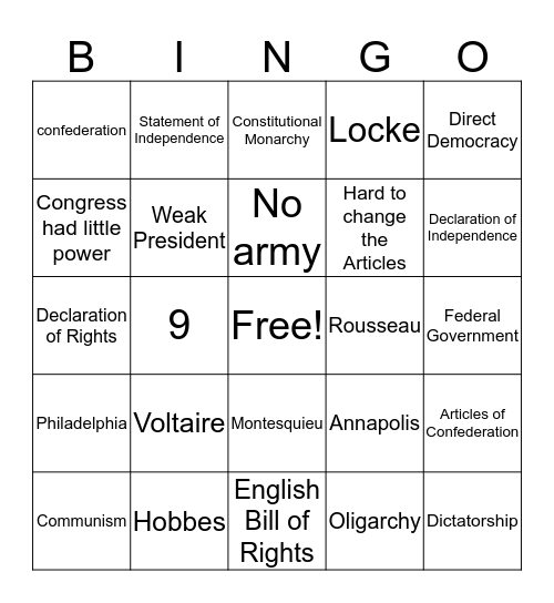 Foundations of Government Bingo Card