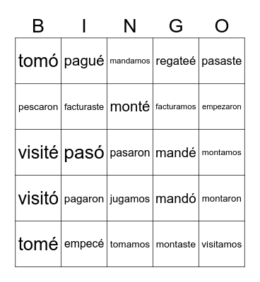Avancemos 2 - Unit 1 - -AR Verbs in the Preterite Bingo Card
