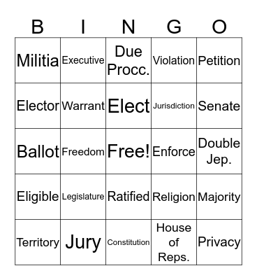 Constitution Day Bingo Card