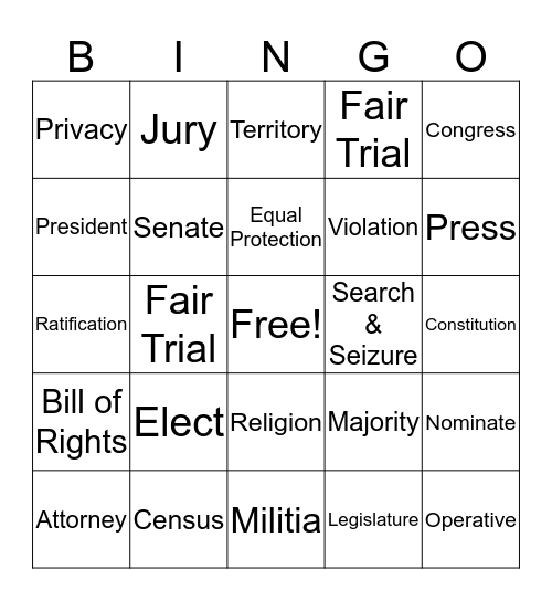 Constitution Bingo Card