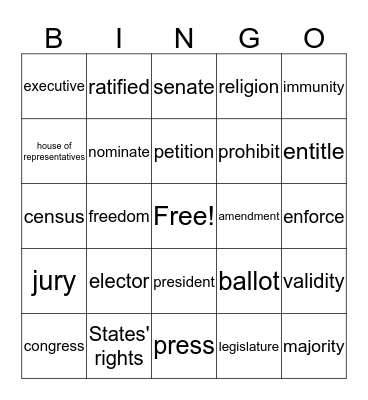 Constitution Bingo Card