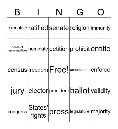 Constitution Bingo Card