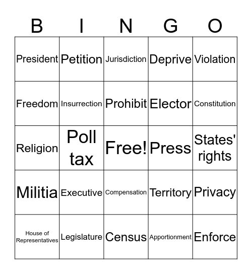 Constitution Bingo Card