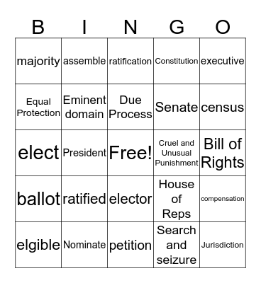 US Constitution Bingo Card