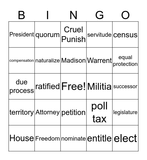 Constitution Bingo Card