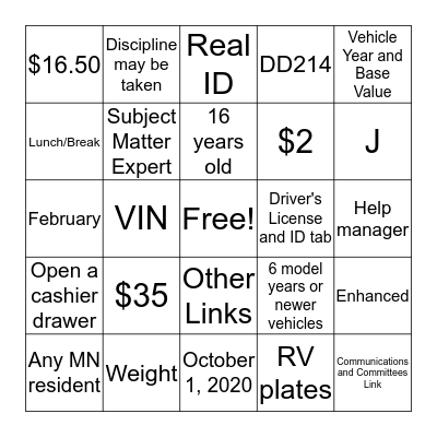 Knowledge I Bingo Card