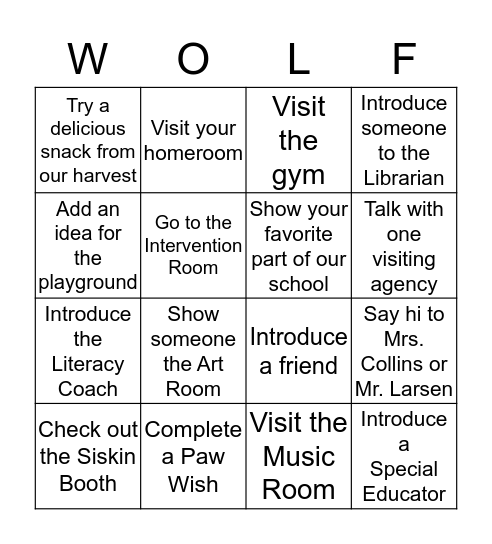 WOLF BINGO Card