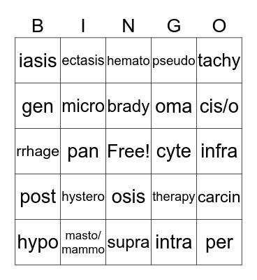 medical terms bingo Card