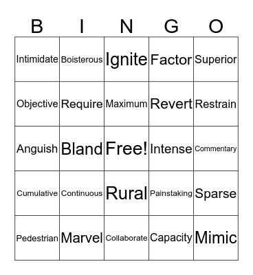 Vocabulary Lists 1-3 Bingo Card