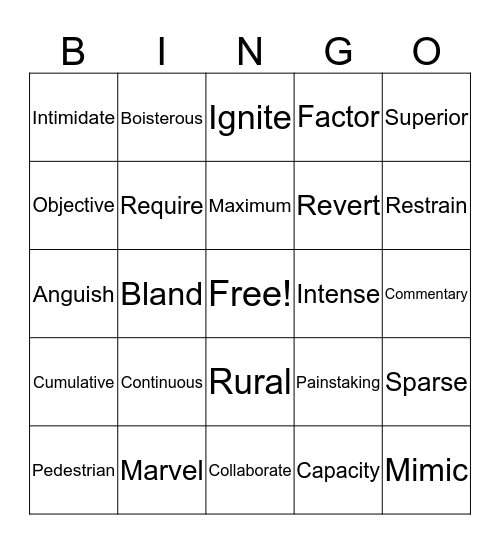 Vocabulary Lists 1-3 Bingo Card