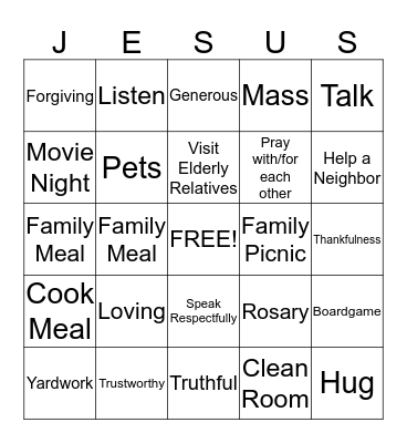 Honoring Family Bingo Card