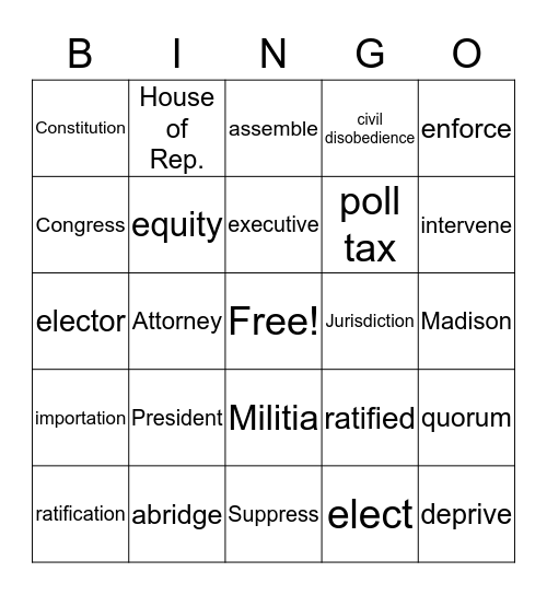 Constitution Bingo Card