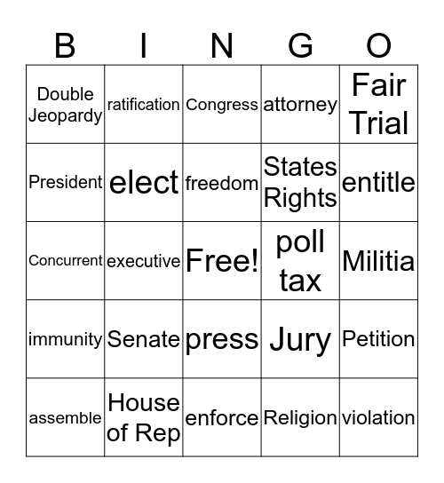 Constitution Bingo Card