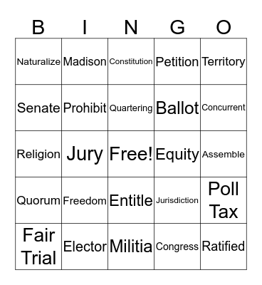 Constitution Bingo Card