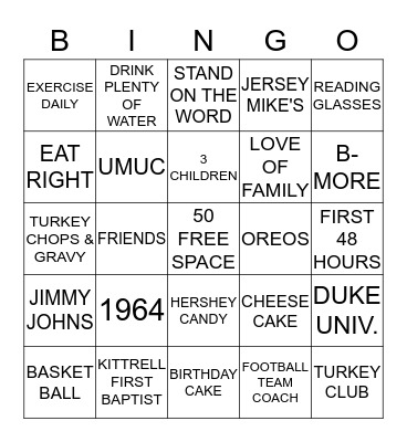 HAPPY 50TH BIRTHDAY Bingo Card