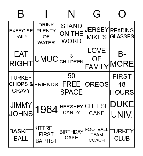 HAPPY 50TH BIRTHDAY Bingo Card