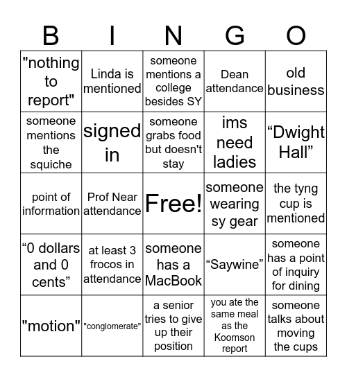 SCC BINGO Card