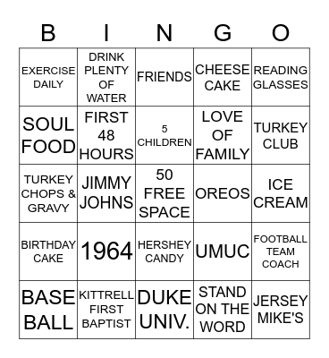 HAPPY 50TH BIRTHDAY Bingo Card