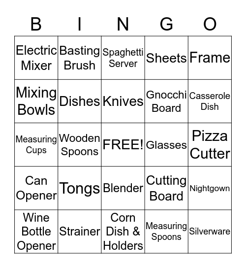 Megan's Wedding Bingo Card