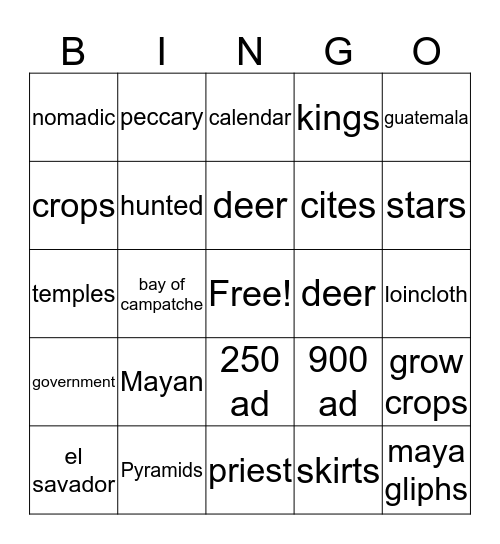 maya Bingo Card