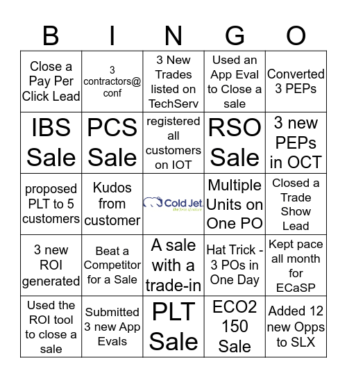 COLD JET BINGO Card