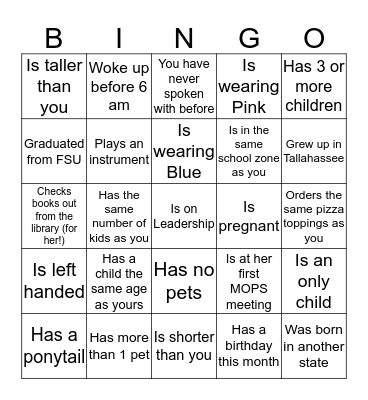 Find Your People Bingo Card