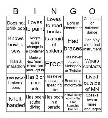 Icebreaker Bingo Card