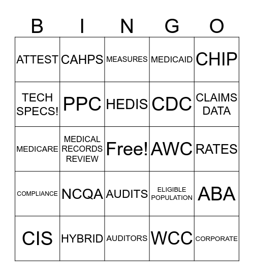 HEDIS BINGO Card