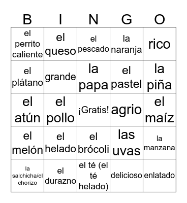 ¡La comida! Bingo Card