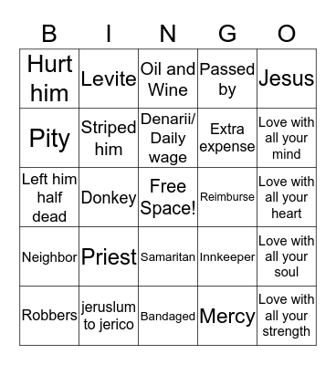 the good samaritan Bingo Card