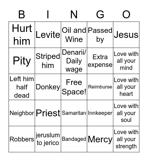 the good samaritan Bingo Card