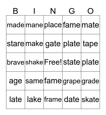 Long Vowel Sounds Bingo Card