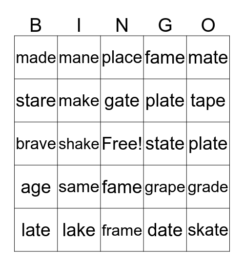 Long Vowel Sounds Bingo Card