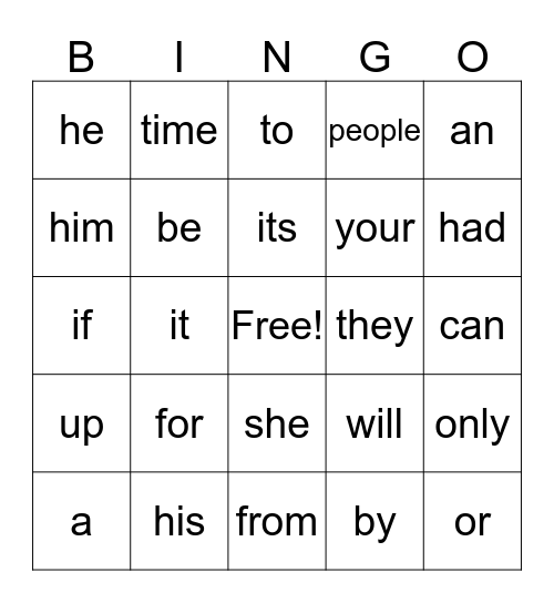 Word Reading Fluency Form 4 Bingo Card