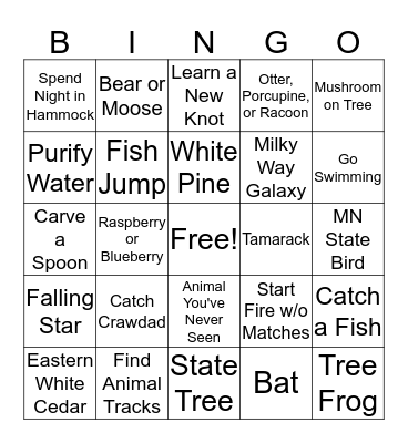 Outdoor Ed Bingo Card