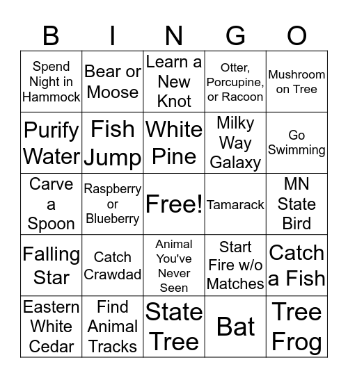 Outdoor Ed Bingo Card