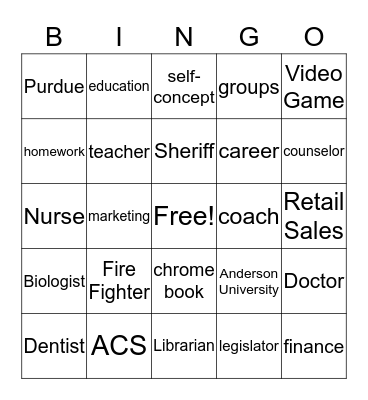 College and Career Bingo Card