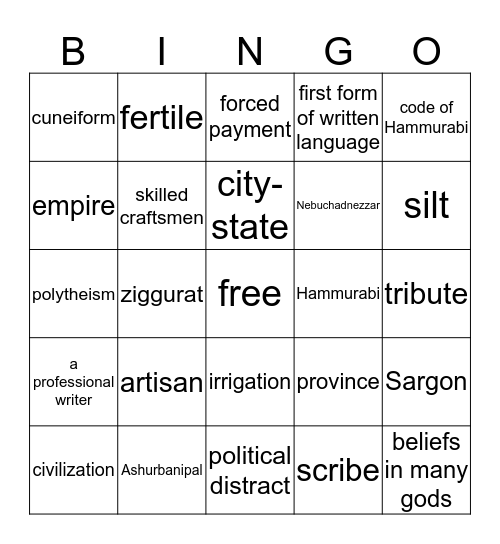 Mesopotamia Bingo Card