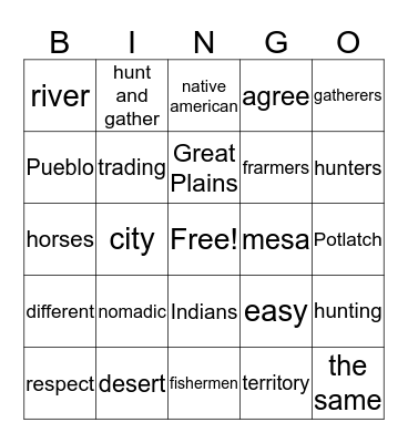 Native American Bingo Card