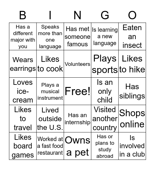 Campus Friends Bingo Card