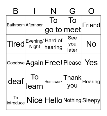 ASL BINGO! Bingo Card