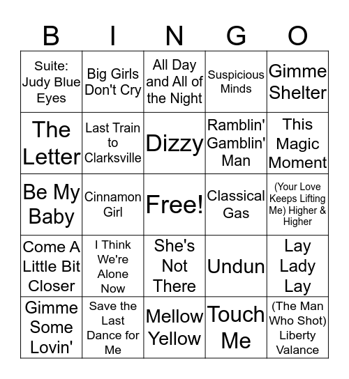 60's 4 Bingo Card