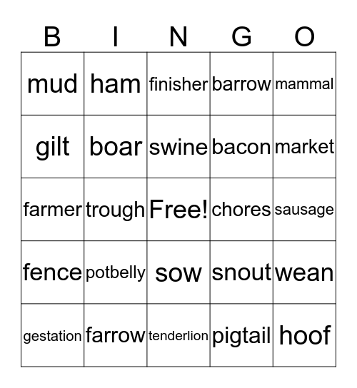 PIG-IO Bingo Card